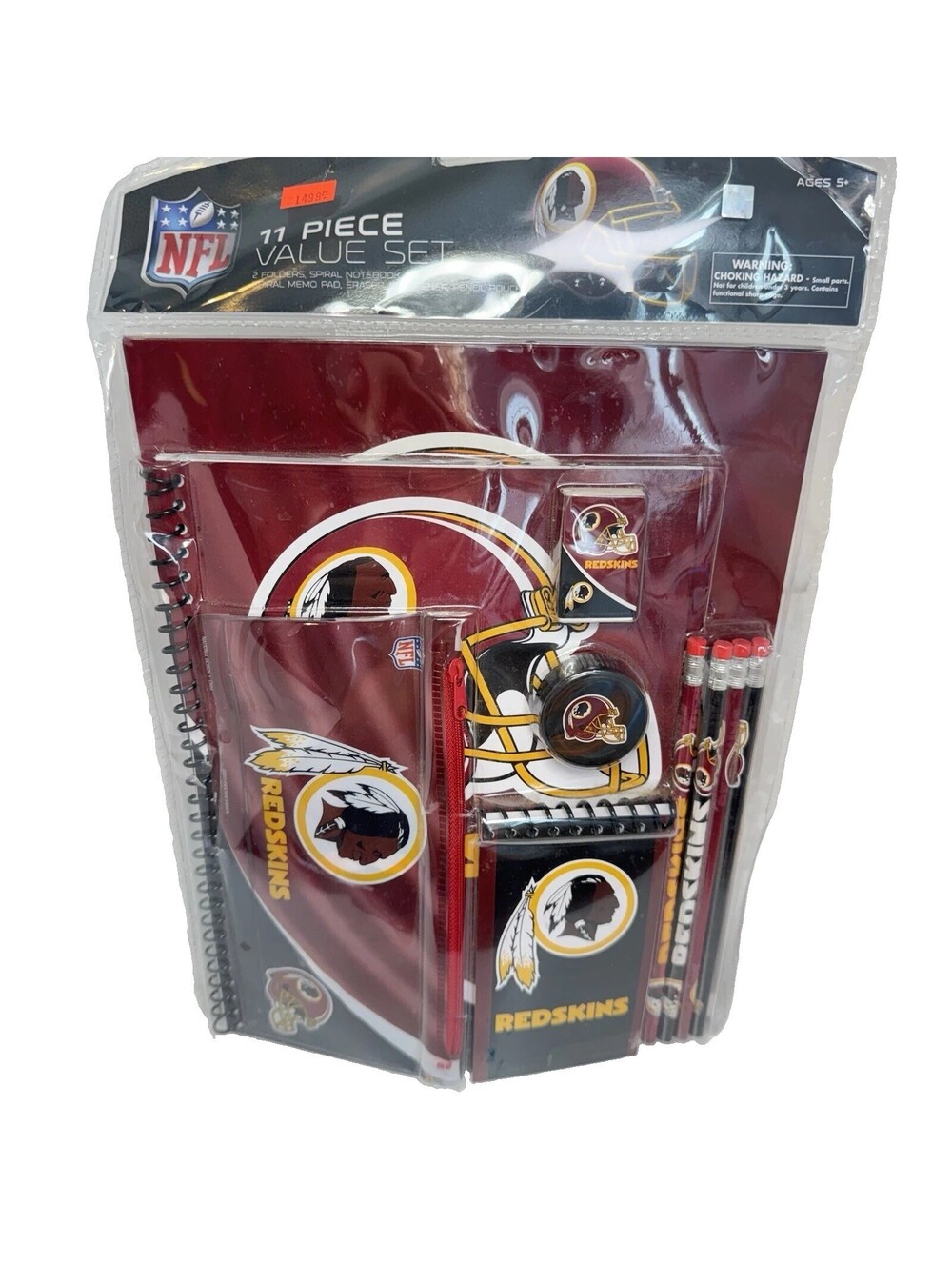 Washington Redskins NFL 11 Piece School Supply Set Notebook Pencils NEW Sealed